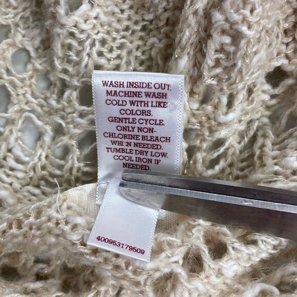 SO Women’s open weave Hooded Cardigan Metallic Flecking Sz Medium‎ Cream color - Picture 3 of 6